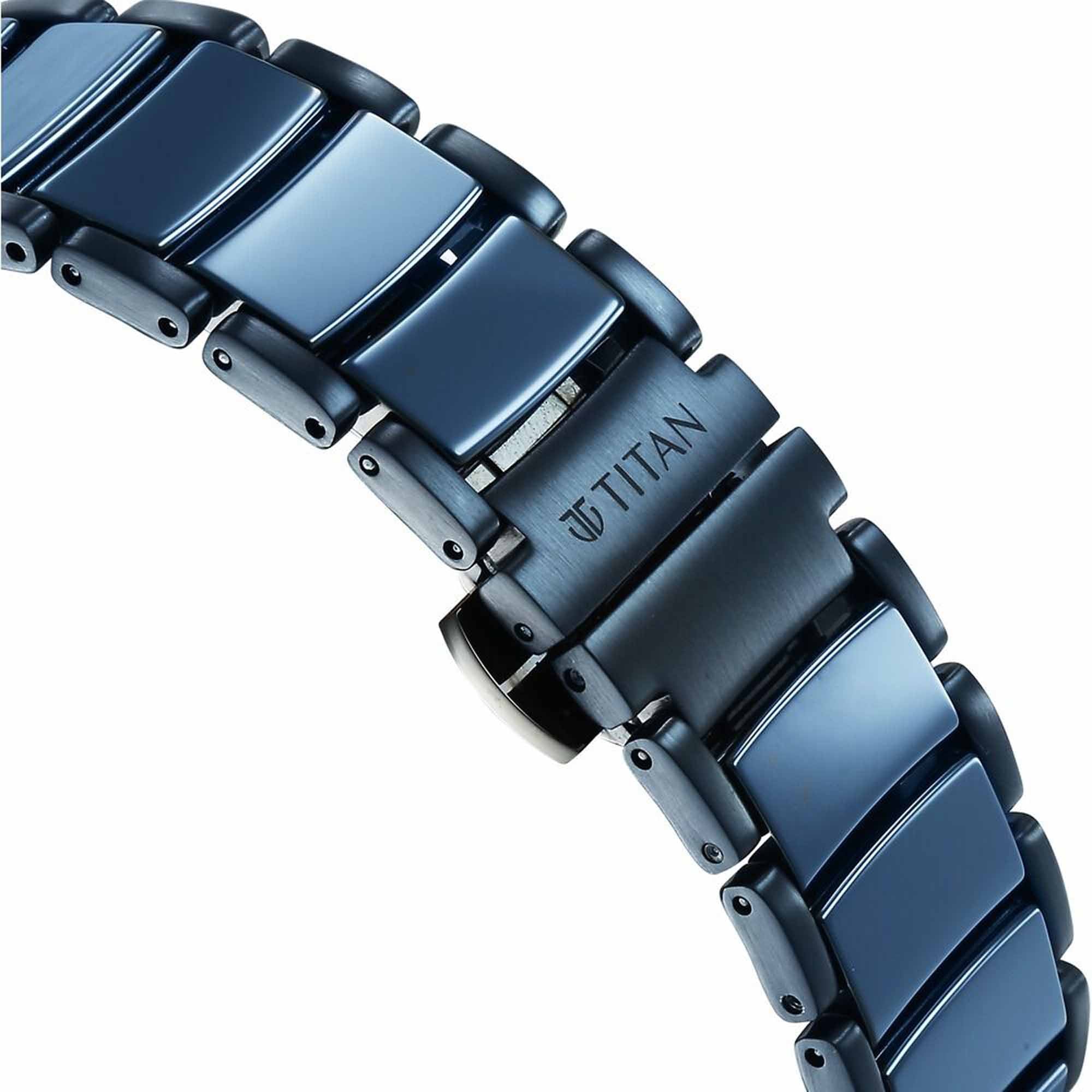 Titan Edge Melange Slim Steel & Ceramic Strap Blue Dial Analog Watch For Men