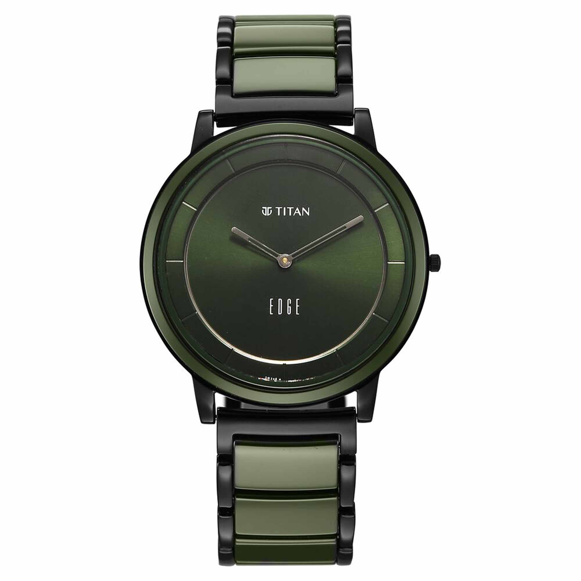 Titan Edge Melange Slim Steel & Ceramic Strap Green Dial Analog Watch For Men