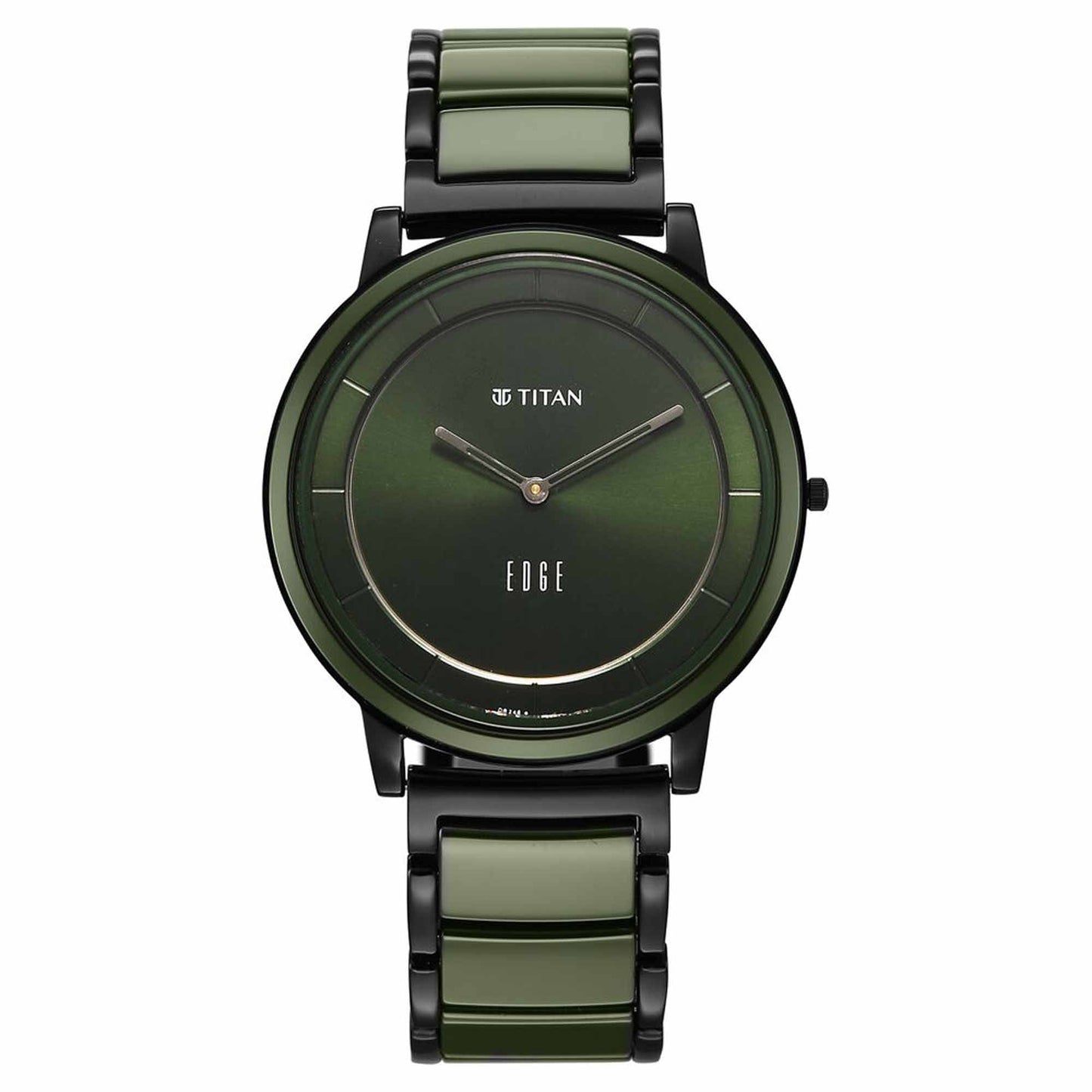 Titan Edge Melange Slim Steel & Ceramic Strap Green Dial Analog Watch For Men