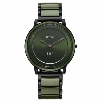 Titan Edge Melange Slim Steel & Ceramic Strap Green Dial Analog Watch For Men