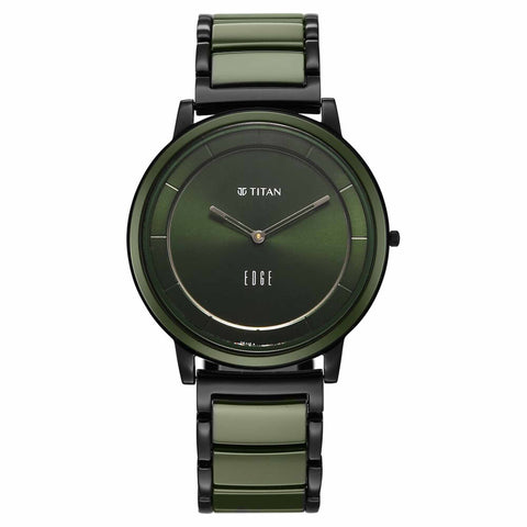 Titan Edge Melange Slim Steel & Ceramic Strap Green Dial Analog Watch For Men