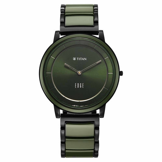 Titan Edge Melange Slim Steel & Ceramic Strap Green Dial Analog Watch For Men