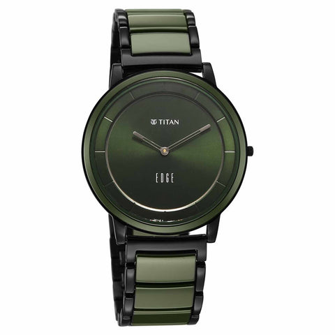 Titan Edge Melange Slim Steel & Ceramic Strap Green Dial Analog Watch For Men