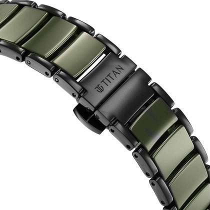 Titan Edge Melange Slim Steel & Ceramic Strap Green Dial Analog Watch For Men