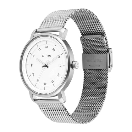 Titan Workwear Quartz Analog Silver Dial Stainless Steel Strap Watch for Men