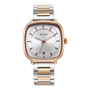 Titan Shaped Case Silver White Dial Metal Strap Watch