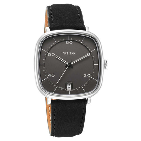 Titan Neo Curve Quartz Analog Anthracite Dial Black Leather Strap Watch for Men