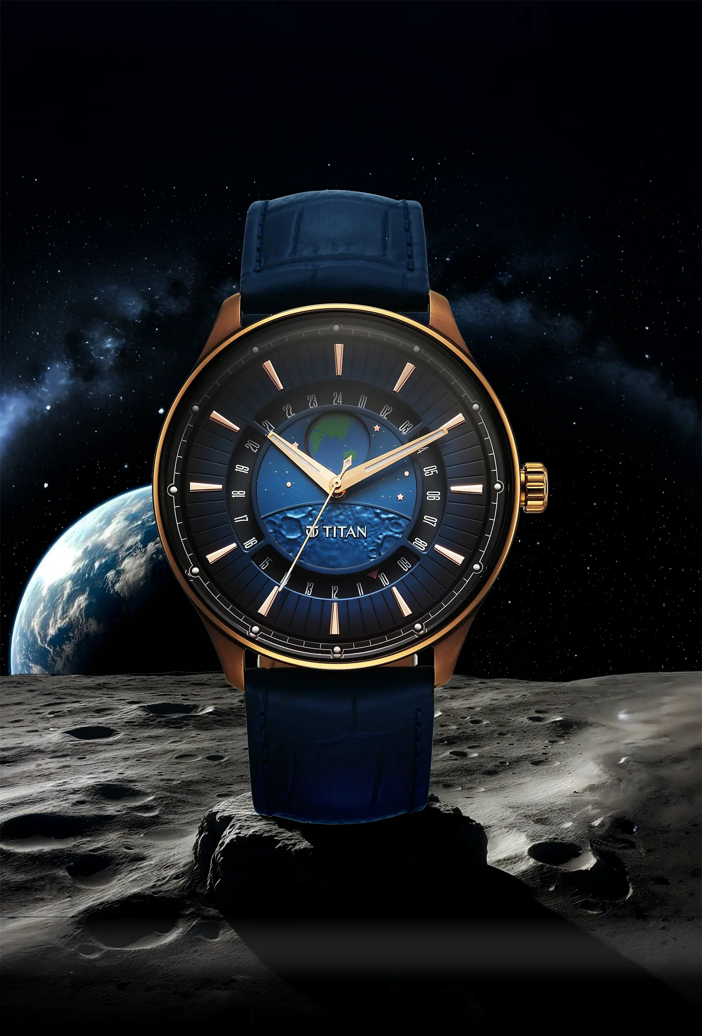 Titan Stellar Earth Disc Blue Dial Watch