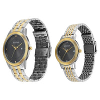 Titan Grey Dial Two Toned Stainless Steel Strap Analog with Date Watch for Couple