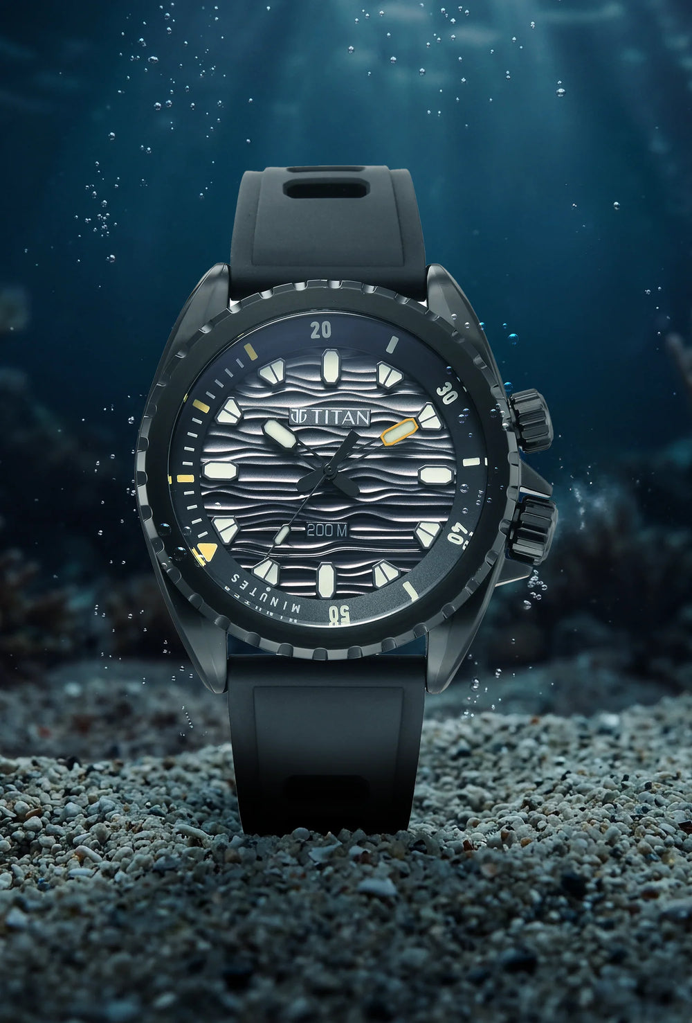 Titan Zero Hour Diver's Black Dial FKM Strap Watch