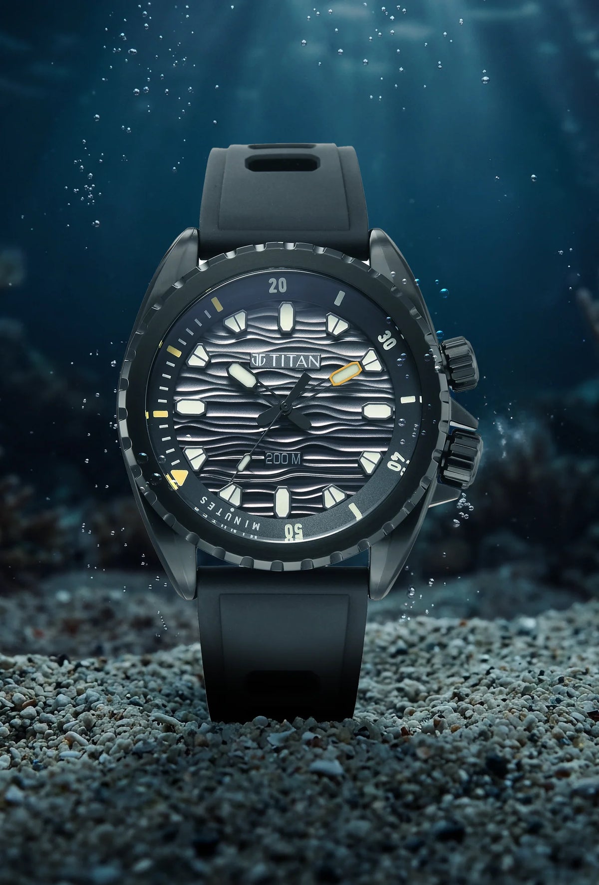 Titan Zero Hour Diver's Black Dial FKM Strap Watch