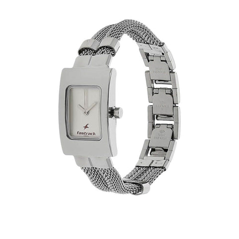 Fastrack Quartz Analog Silver Dial Stainless Steel Strap Watch for Girls