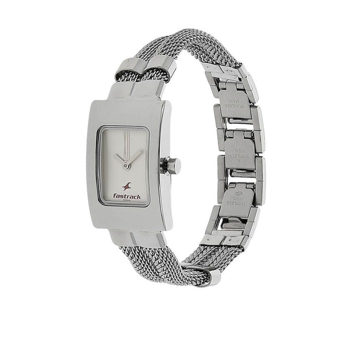 Fastrack Quartz Analog Silver Dial Stainless Steel Strap Watch for Girls