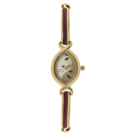Titan Quartz Analog Champagne Dial Metal Strap Watch for Women