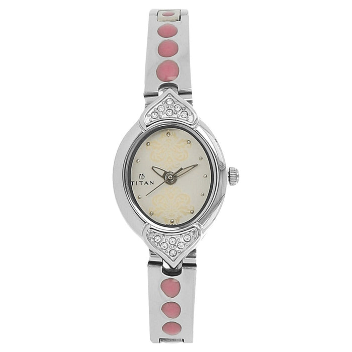 Titan Quartz Analog White Dial Stainless Steel Strap Watch for Women