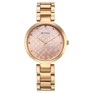 Titan Purple Pink Dial Rose Gold Metal Strap Analog Watch for Women
