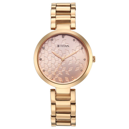 Titan Purple Pink Dial Rose Gold Metal Strap Analog Watch for Women