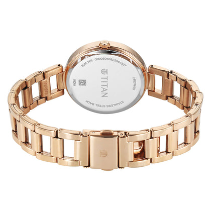 Titan Purple Pink Dial Rose Gold Metal Strap Analog Watch for Women