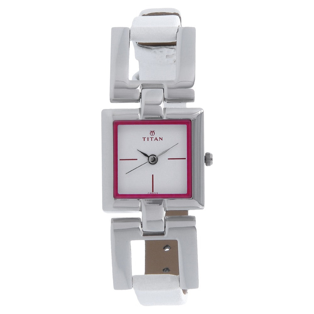 Titan Quartz Analog White Dial Leather Strap Watch for Women