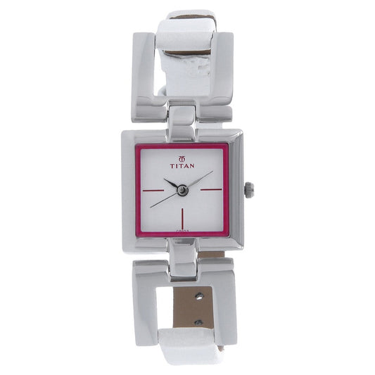 Titan Quartz Analog White Dial Leather Strap Watch for Women