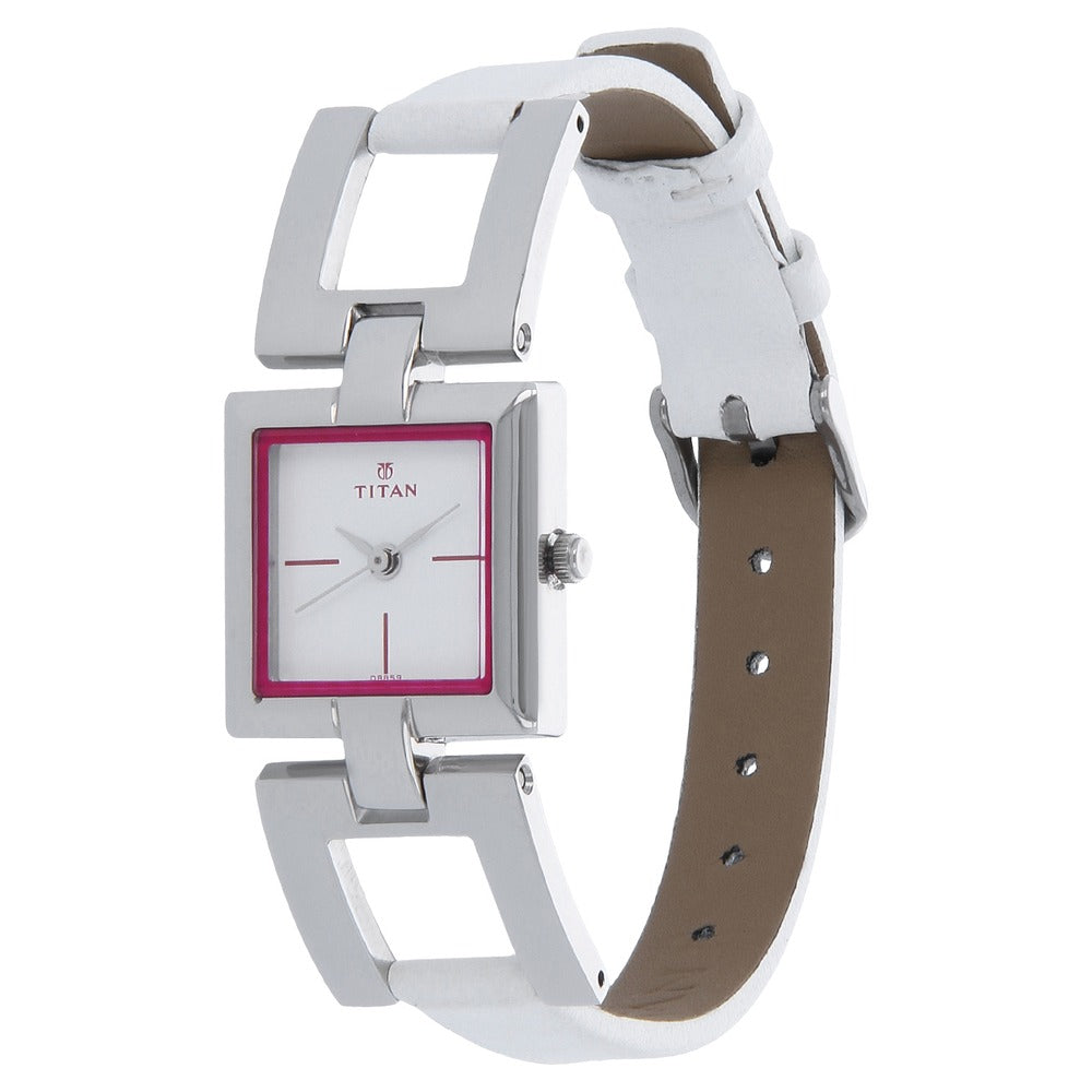 Titan Quartz Analog White Dial Leather Strap Watch for Women