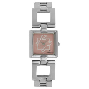 Titan Quartz Analog Pink Dial Stainless Steel Strap Watch for Women