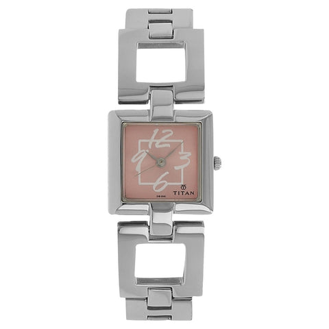 Titan Quartz Analog Pink Dial Stainless Steel Strap Watch for Women