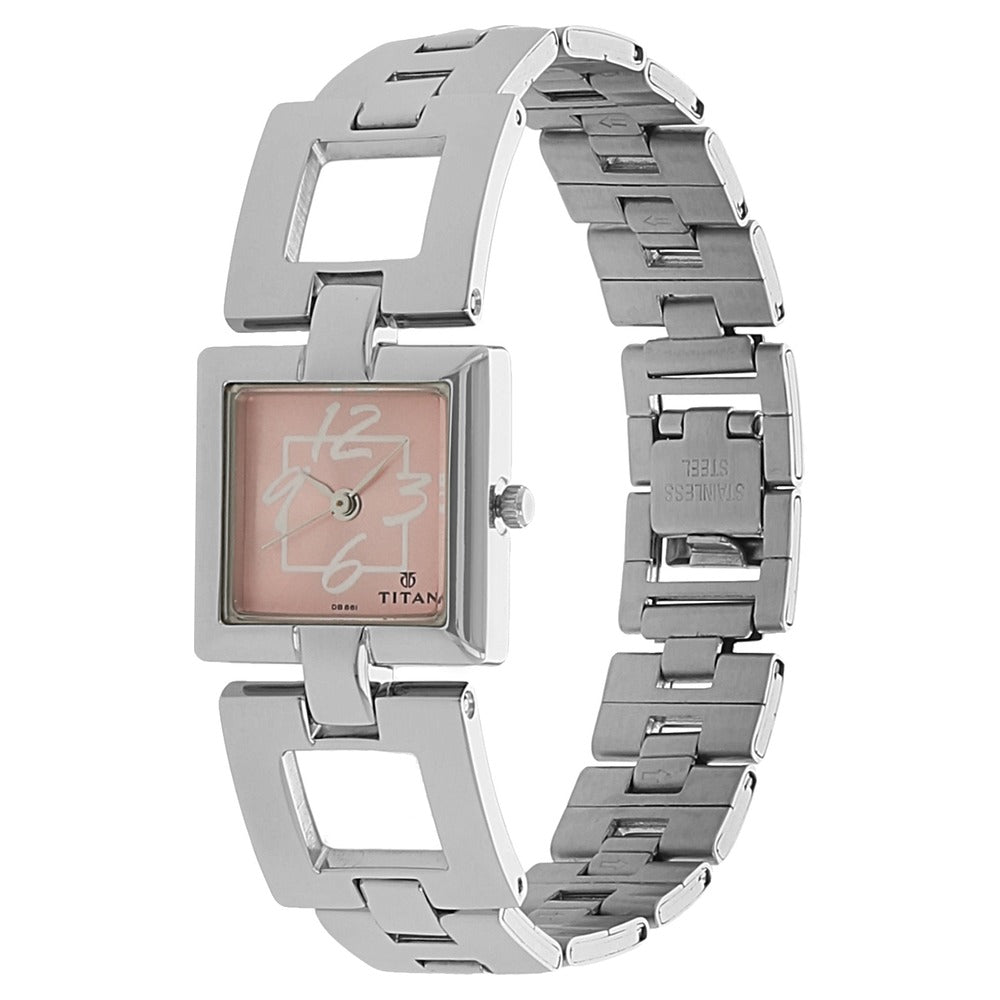 Titan Quartz Analog Pink Dial Stainless Steel Strap Watch for Women