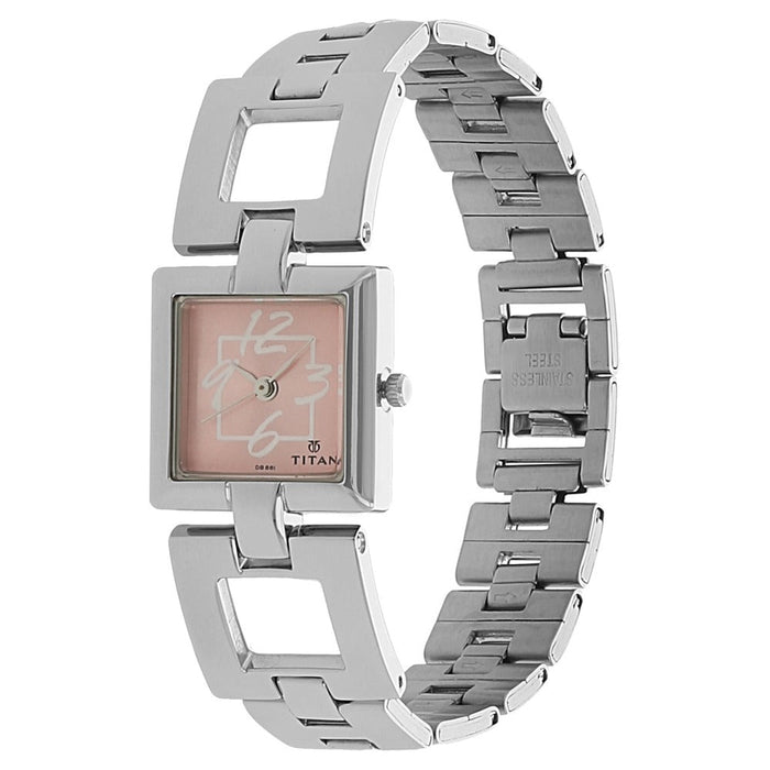 Titan Quartz Analog Pink Dial Stainless Steel Strap Watch for Women