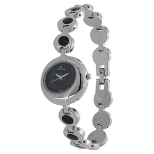 Titan Quartz Analog Black Dial Metal Strap Watch for Women