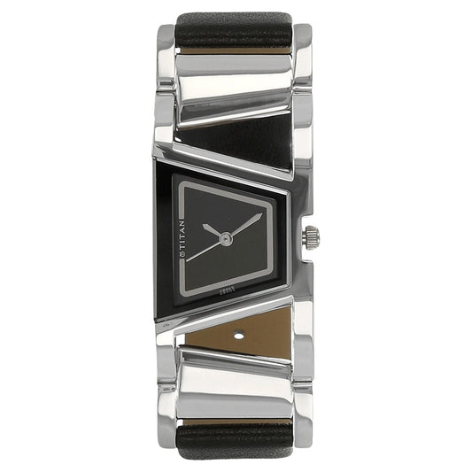 Titan Workwear Black Dial Women Watch With Leather Strap