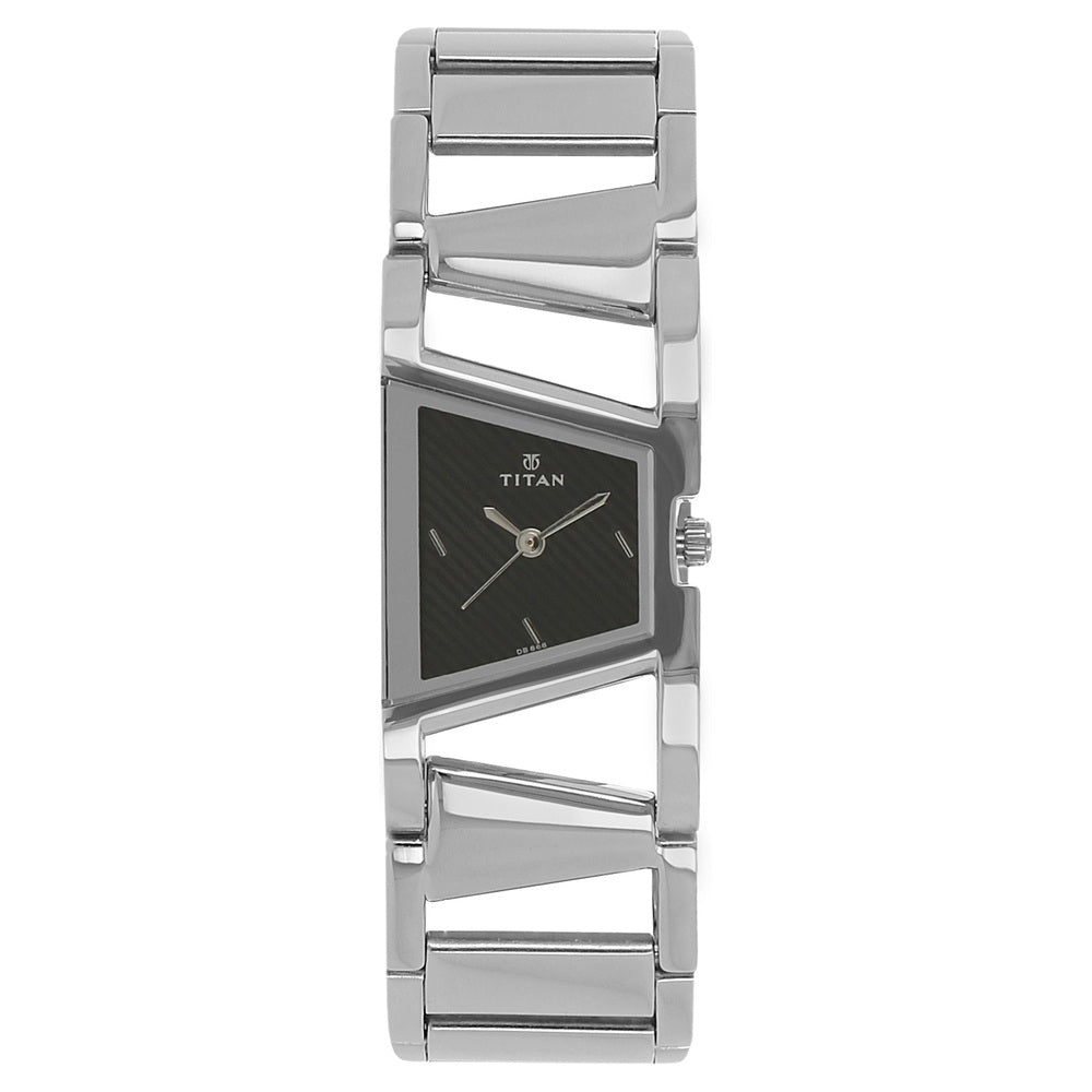 Titan Quartz Analog Black Dial Stainless Steel Strap Watch for Women