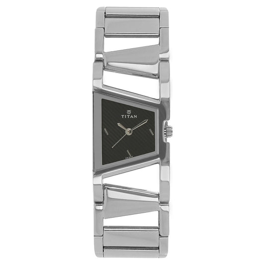 Titan Quartz Analog Black Dial Stainless Steel Strap Watch for Women