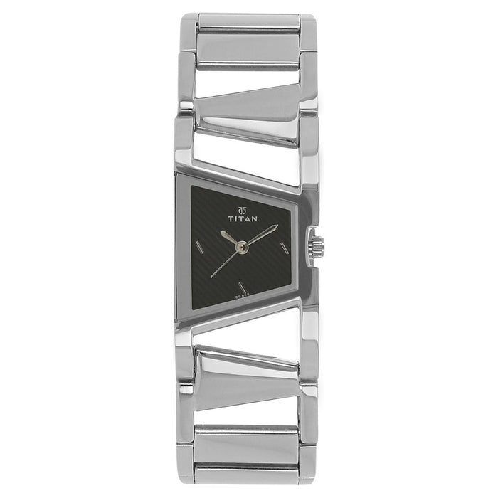 Titan Quartz Analog Black Dial Stainless Steel Strap Watch for Women