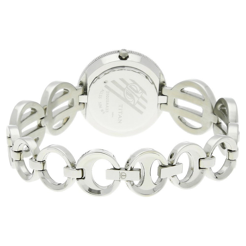 Titan Quartz Analog Purple Dial Stainless Steel Strap Watch for Women