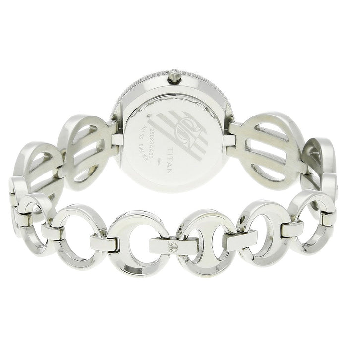 Titan Quartz Analog Purple Dial Stainless Steel Strap Watch for Women