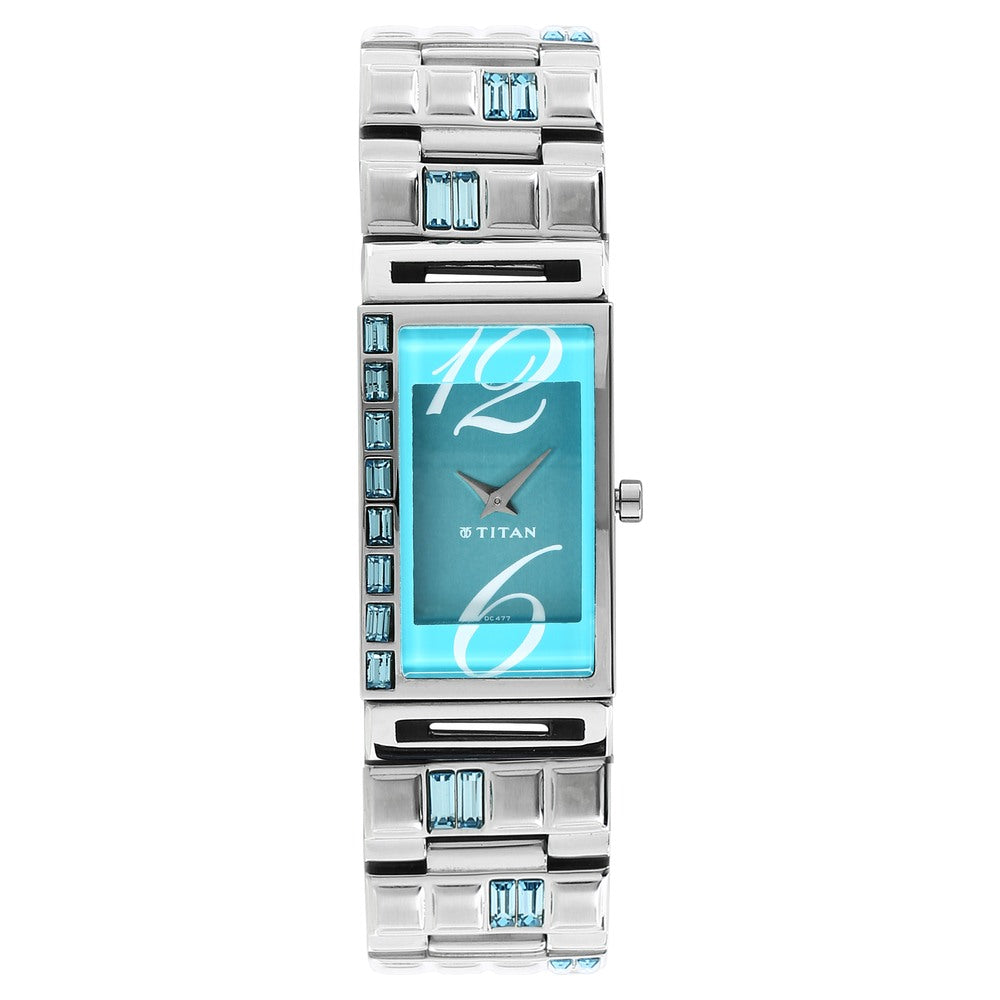 Titan Purple Blue Dial Analog Metal Strap Watch for Women