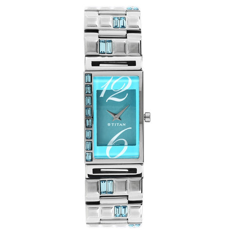 Titan Purple Blue Dial Analog Metal Strap Watch for Women