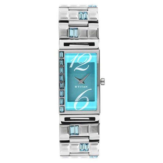 Titan Purple Blue Dial Analog Metal Strap Watch for Women