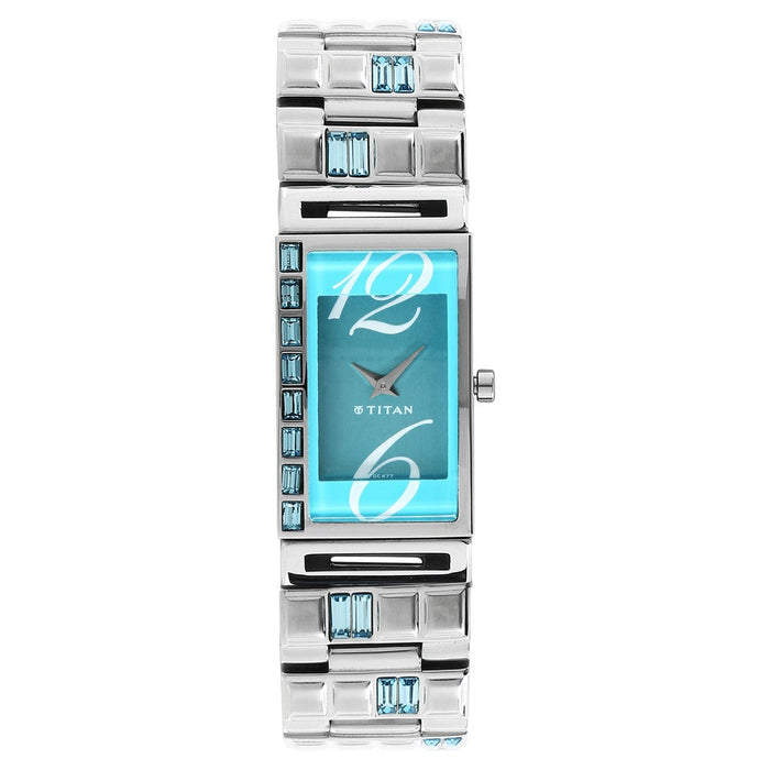 Titan Purple Blue Dial Analog Metal Strap Watch for Women