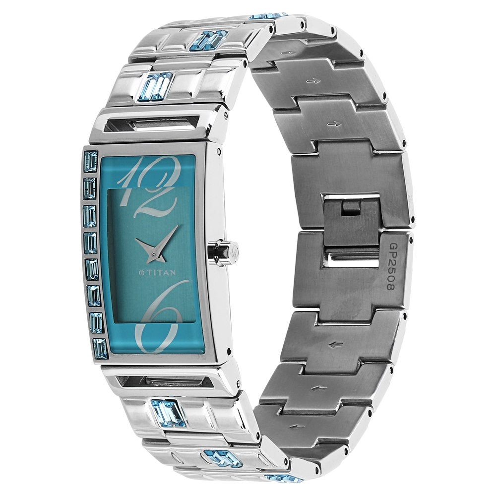 Titan Purple Blue Dial Analog Metal Strap Watch for Women