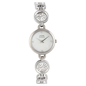 Titan Quartz Analog Mother of Pearl Dial Stainless Steel Strap Watch for Women
