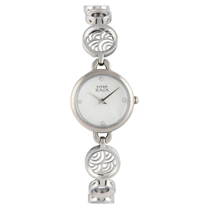 Titan Quartz Analog Mother of Pearl Dial Stainless Steel Strap Watch for Women