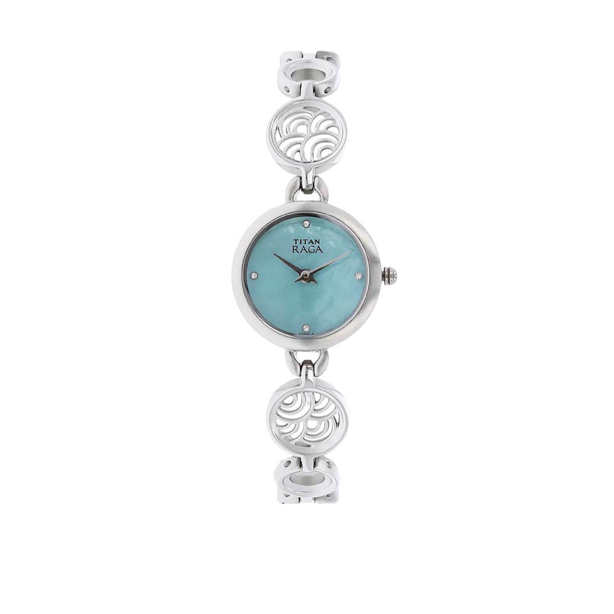 Titan Quartz Analog Blue Dial Metal Strap Watch for Women