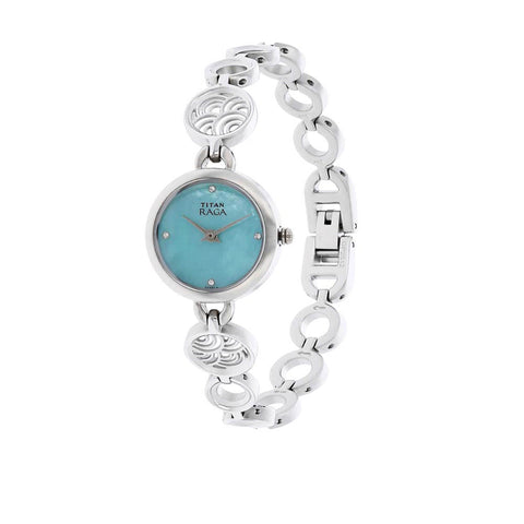 Titan Quartz Analog Blue Dial Metal Strap Watch for Women