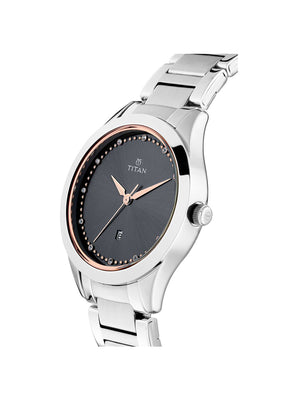 Titan Sparkle Anthracite Dial Analog with Date Stainless Steel Strap Watch for Women