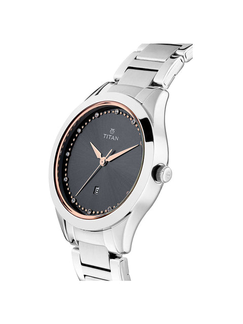 Titan Sparkle Anthracite Dial Analog with Date Stainless Steel Strap Watch for Women