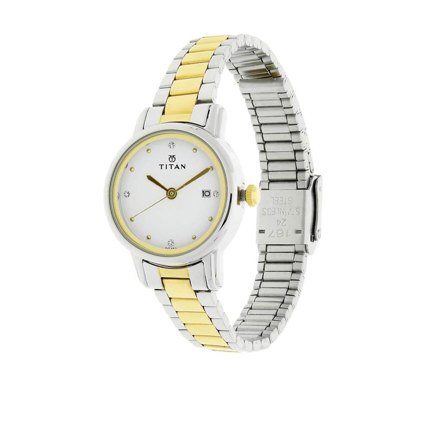 Titan Karishma White Dial Analog with Date Stainless Steel Strap watch for Women