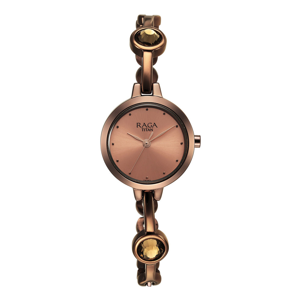 Titan Raga Viva Quartz Analog Rose Gold Dial Brown Metal Strap Watch for Women