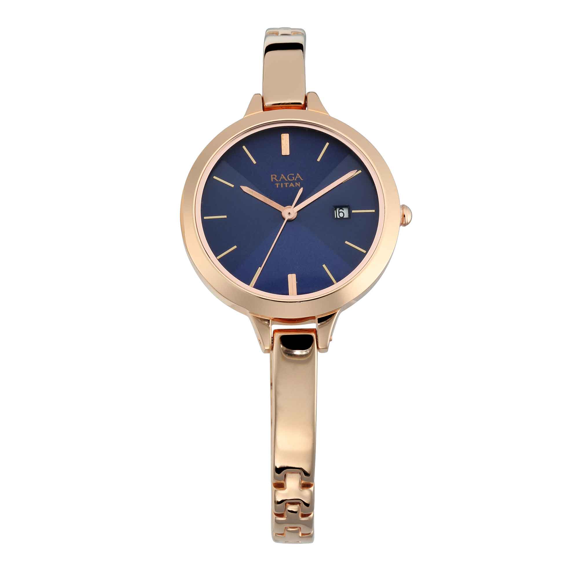 Titan Quartz Analog with Date Blue Dial Metal Strap Watch for Women
